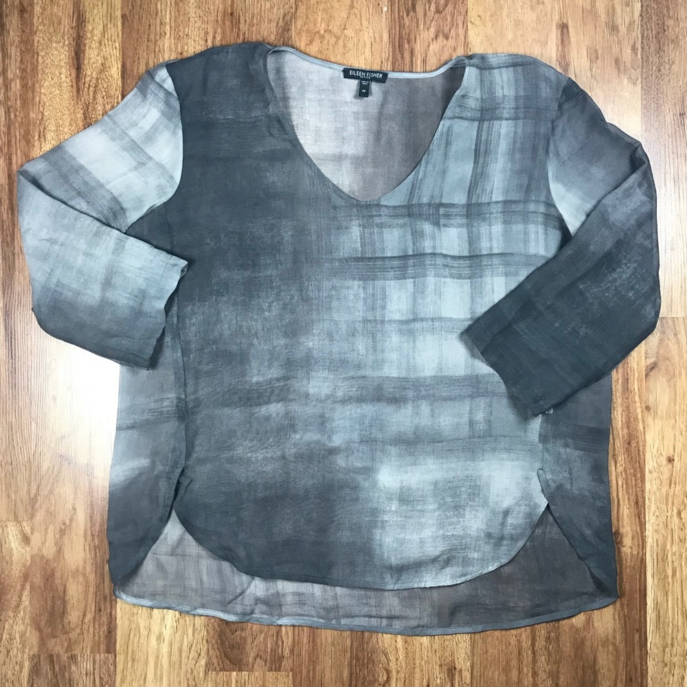 EILEEN FISHER Petite Silk Ombré V Neck Blouse PP